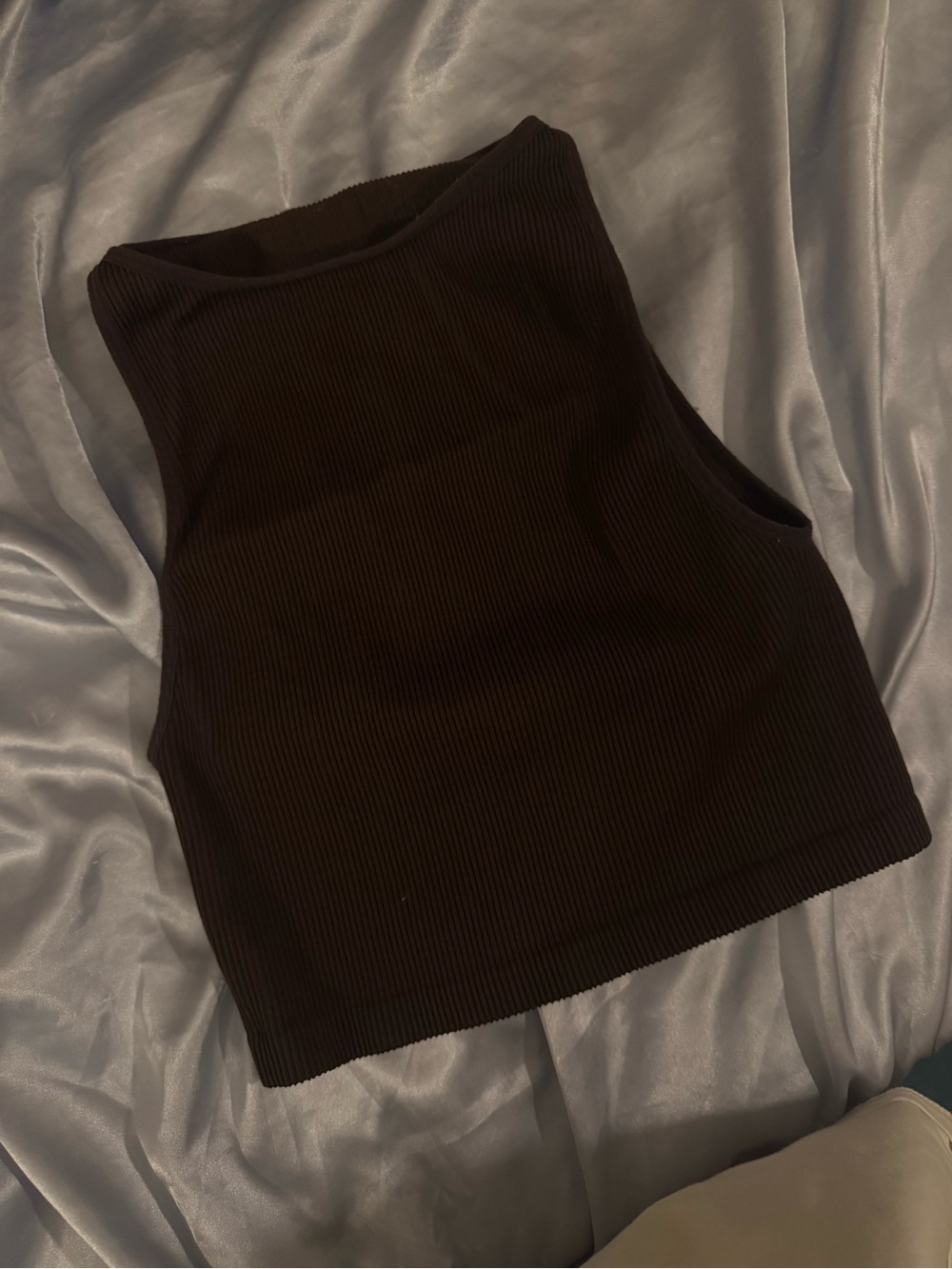 Womens Sleeveless Ribbed Crop Top - Brown